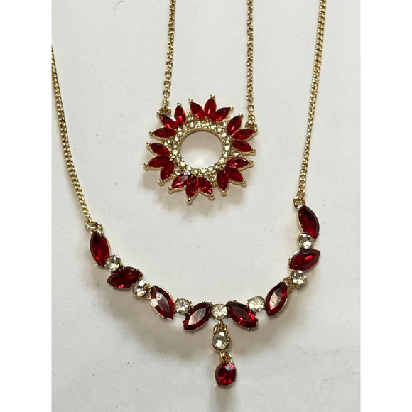 Anne Klein Jewelry - Anne Klein Red and Clear Stone 2 Piece Necklace